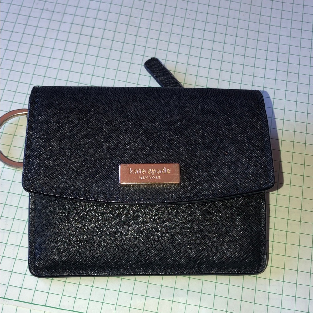 kate spade black saffiano leather wristlet clutch with gold plaque